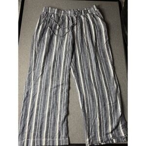 Briggs Women's Blue, Gray And White Striped Linen Blend Pants Size XL Boho, USA